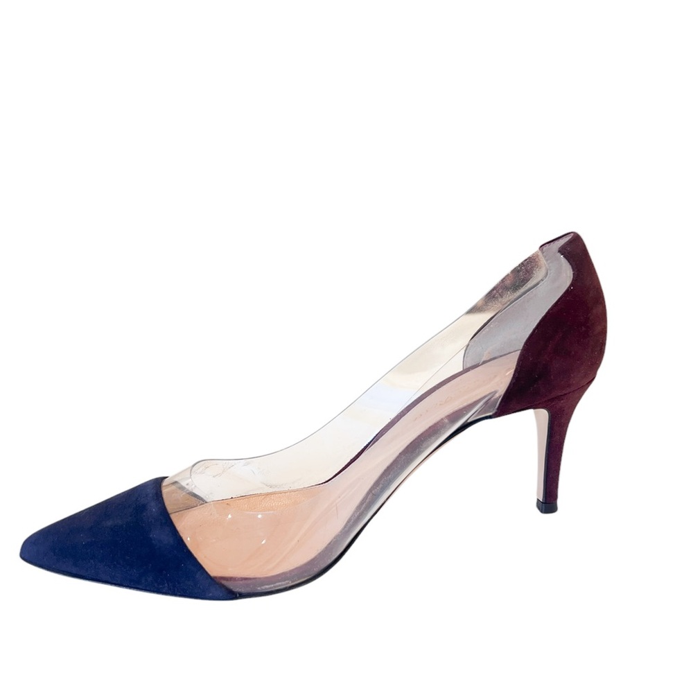 Gianvito Rossi Navy  Suede And PVC Plexi Pointed Toe Pumps